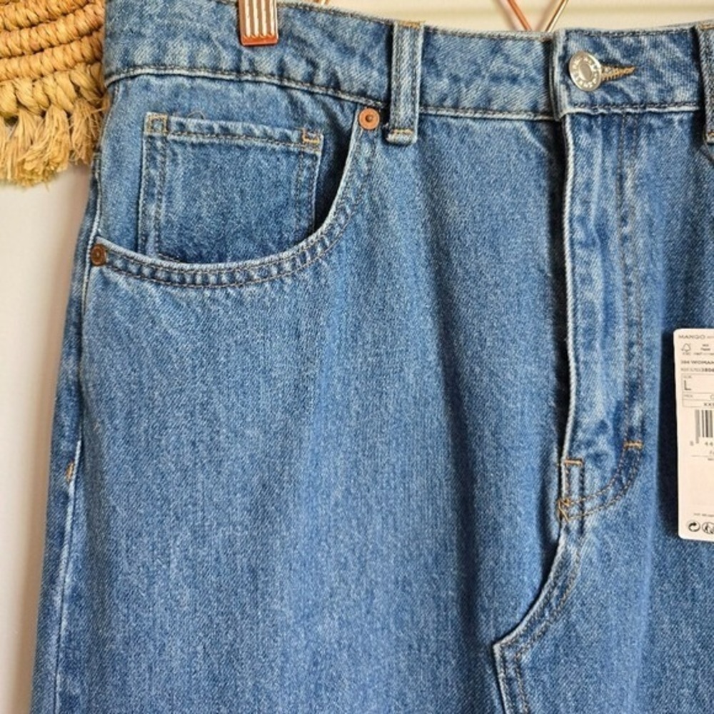 Mango MNG NEW Long Maxi Medium Wash Denim Jean Skirt SZ Large Coastal Cowgirl - Picture 4 of 12